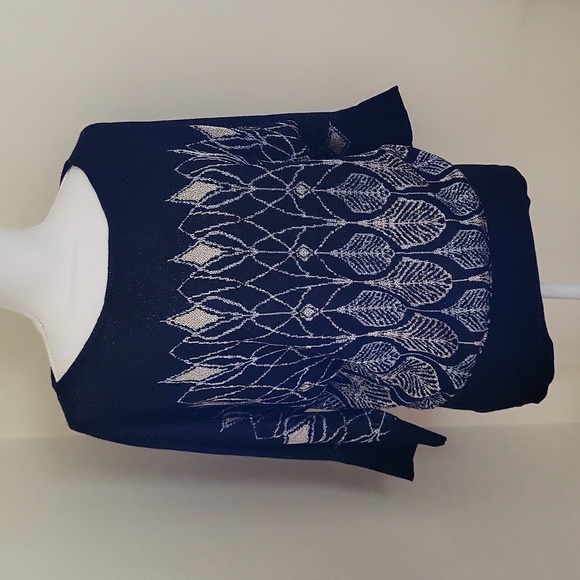 WHBM Metallic Art Deco Dolman Sweater Black Size Medium - Picture 2 of 8